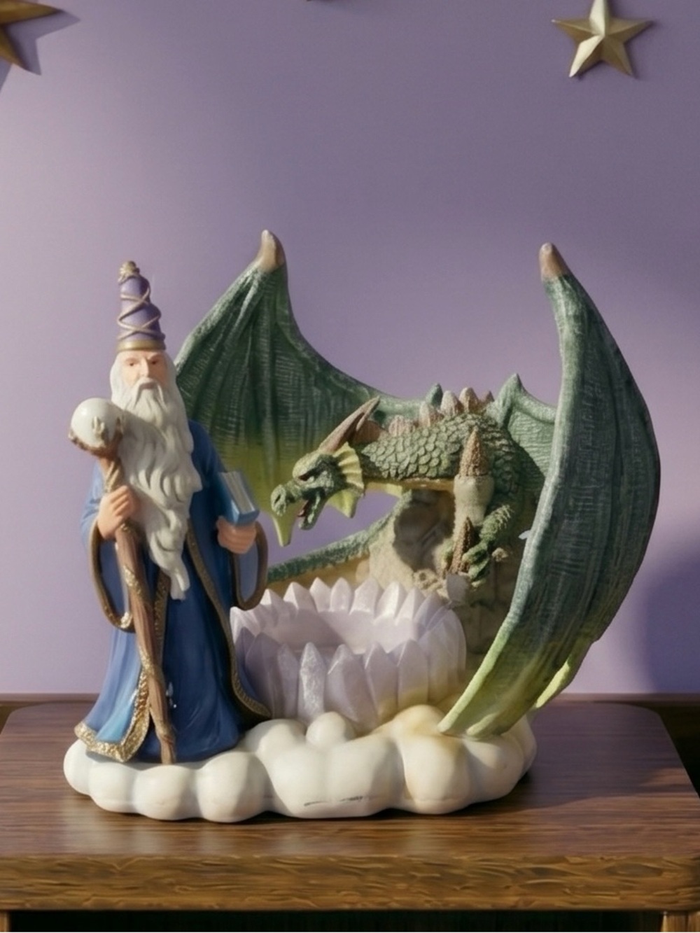 Wizard Dragon Candle Holder, Fantasy Decor, Crystal Candle Bowl, Medieval Wizard